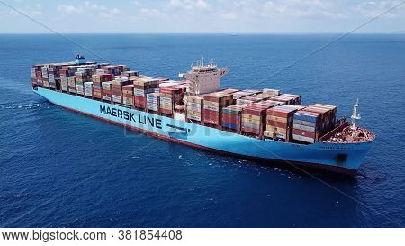 Haifa, Israel - June 25, 2020: Maersk Ulcv Fully Loaded With Freight Container.