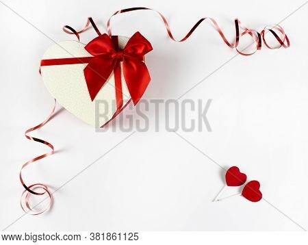 Valentine's Day Concept Valentine's Day. Red Rose With Petals On A White Background. Valentine Card,
