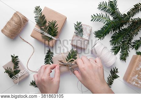 Hand Made Gifts For Christmas On White Background