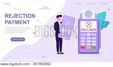 Businessman Holding A Bank Card With Bank Teller Machine Showing Nfs Payment Declined, Web Page Temp