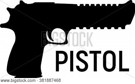 Silhouette Pistol Icon, Self Defense Weapon, Concept Simple Black Vector Illustration, Isolated On W