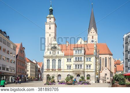 Ingolstadt,germany - August 08,2020 - View At The Place With Building Of Old Town Hall In Ingolstadt
