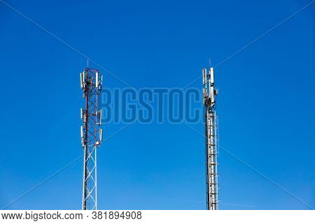 Cellular Base Station Or Base Transceiver Station. Telecommunication Tower. Wireless Communication A