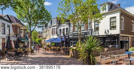 Assen, Netherlands - May 30, 2020: Central Shopping Street With Restaurants And Bars In Assen, Nethe