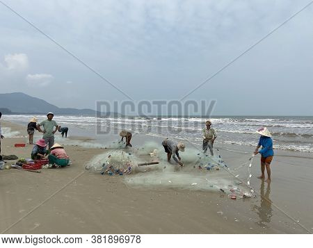 Hue, Quang Nam Province, Vietnam - January, 20, 2020: People\\\'s Daily Life At The Fishing Village 
