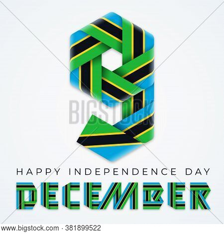 Congratulatory Design For December 9, Independence Day Of Tanzania. Text Made Of Bended Ribbons With