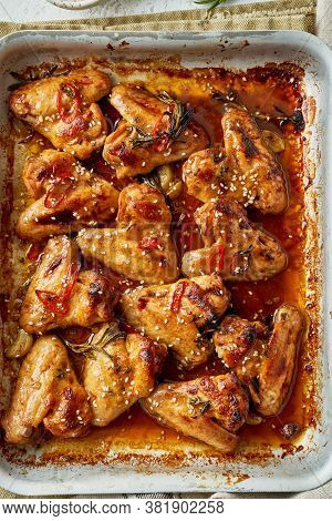 Barbecue Chicken Wings. Sticky Asian Wings With Teriyaki. Ven Baked Marinated Chiken