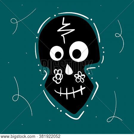 Happy Halloween Hand Drawn Illustration With Cute Funny Skull. Dia De Los Muertos And Day Of The Dea