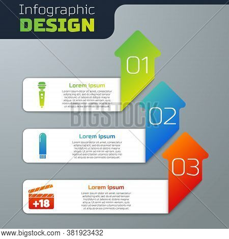 Set Dildo Vibrator, Dildo Vibrator And Movie Clapper With 18 Plus Content. Business Infographic Temp