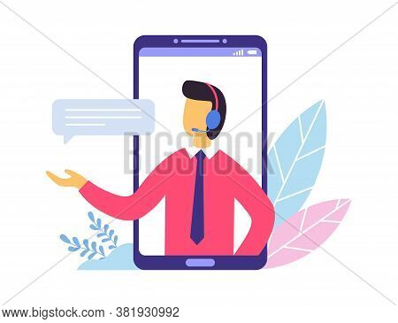 Customer Support. Person Advisor And Helpful Advice Services. Man Providing Personal Assistance To C