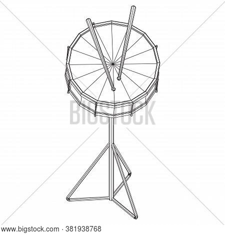 Musical Instruments Set. Rock Band Kit. Percussion Musical Instrument Drum And Stick. Wireframe Low 