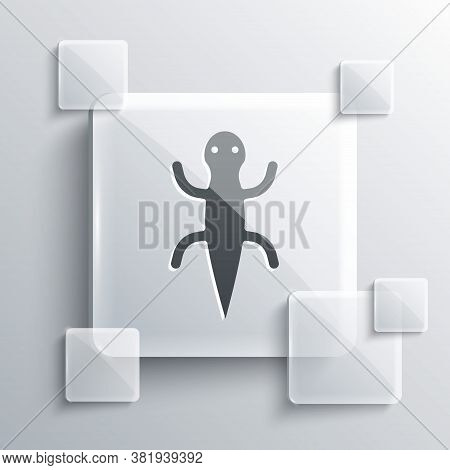 Grey Lizard Icon Isolated On Grey Background. Square Glass Panels. Vector