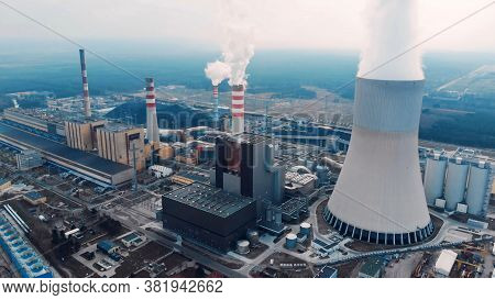 Aerial View Of Large Chimneys From The Kozienice Coal Power Plant In Poland - Swierze Gorne.