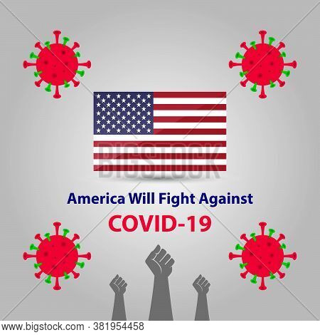 Corona Virus Fight Back Poster. United States Of America Will Fight Against Covid-19 Social Media Po
