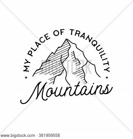 Vintage Simple Mountains Logo Design. Outdoor Adventure Line Art Scene, Landscape. Silhouette Linear