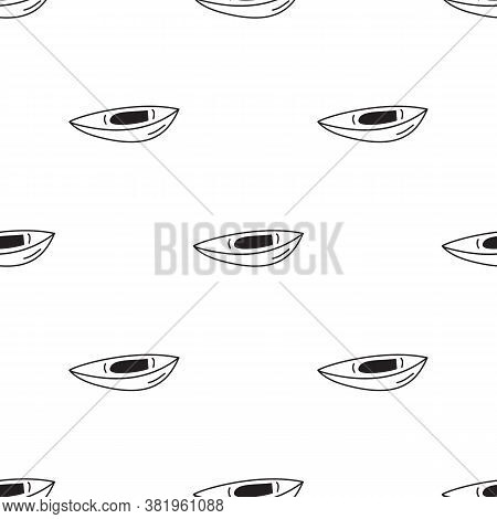 Vintage Doodle Canoe Seamless Pattern. Silhouette Kayak Background. Stock Vector