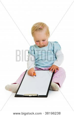 Toddler With A Clipboard Isolated On White