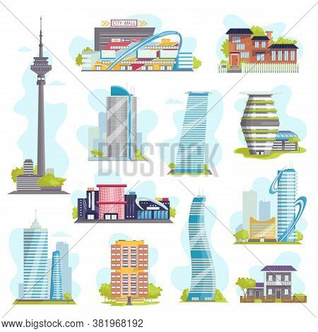Modern City Buildings And Architecture, Private Houses, Urban Skyscrapers, Real Estate Or Public Bui
