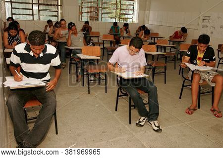 Eunapolis, Bahia / Brazil - November 6, 2010: People Are Seen Taking Exams At The National High Scho