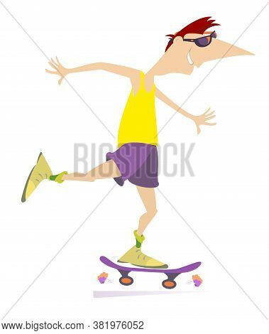 Man Skateboarder Isolated Illustration. Cartoon Teen Boy Scatting. Active Life Style Idea