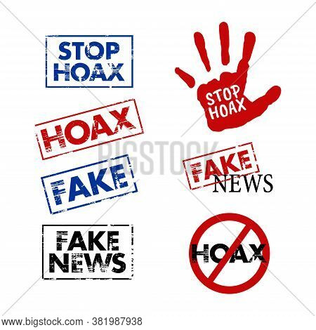 Vector Illustration Of The Hoax News Stamp. Perfect For Design Elements Of Fake News And Hoax News C