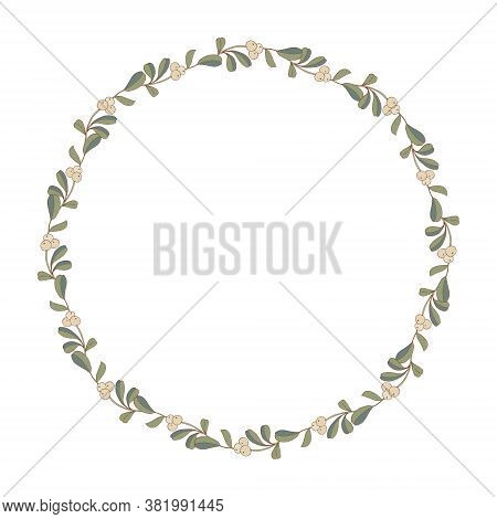 Christmas Wreath Twig Pattern Mistletoe. Rustic Vintage Bouquets With Mistletoe Twigs In Green Color