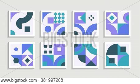 Modern Geometric Artwork Poster Set With Simple Shape And Figure. Abstract Minimalist Pattern Design