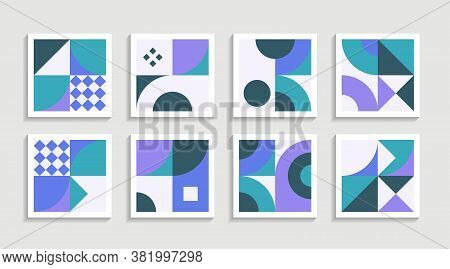 Modern Geometric Artwork Poster Set With Simple Shape And Figure. Abstract Minimalist Pattern Design