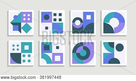Modern Geometric Artwork Poster Set With Simple Shape And Figure. Abstract Minimalist Pattern Design