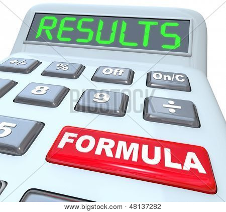 คำสูตรและผลลัพธ์บนเครื่องคิดเลขเพื่อแสดงหมายเลขในการคำนวนทางคณิตศาสตร์สำหรับถูกกระทืบ 
