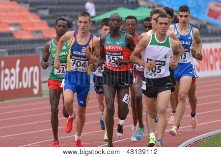 DONETSK, UKRAINE - JULY 11: Athletes compete in the heat on 1500 meters during 8th IAAF World Youth Championships in Donetsk, Ukraine on July 11, 2013