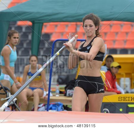 DONETSK, UKRAINE - JULY 11: Eliza McCartney of New Zealand competes in Pole Vault during 8th IAAF World Youth Championships in Donetsk, Ukraine on July 11, 2013