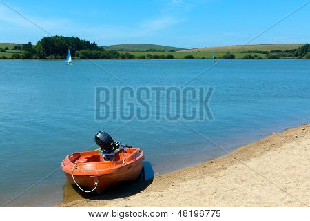 Boat at Siblyback Lake near Liskeard Bodmin Moor Cornwall England UK