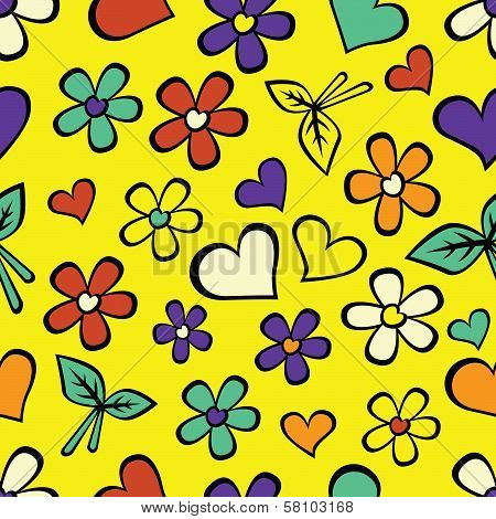 Cartoon seamless texture with hearts.