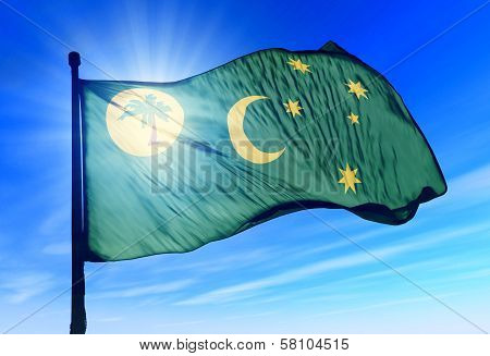 Cocos (Keeling) Islands flag waving on the wind