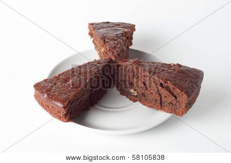 Chocolate Three Cakes On White Plate