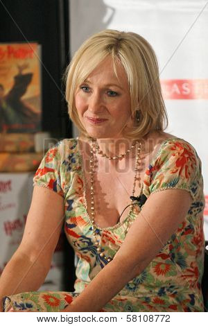 J.K. Rowling at a press conference to promote her 