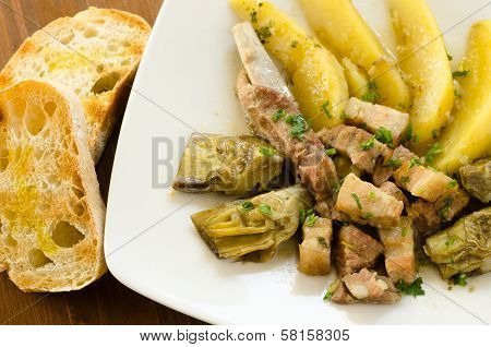 Stew of pork meat and various vegetables