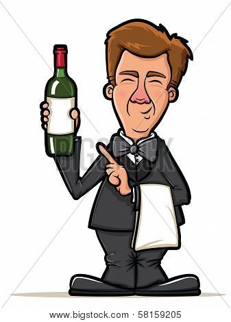 Waiter Illustration With Wine Bottle