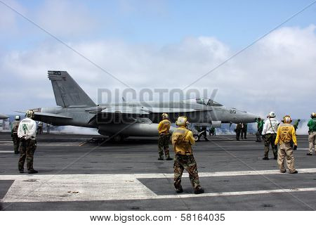 F-18 Fighter Jet Launching From The Uss George Washington