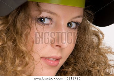 Closeup portrait of beautiful girl in welder mask