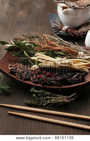 Traditional chinese herbal medicine ingredients, close-up