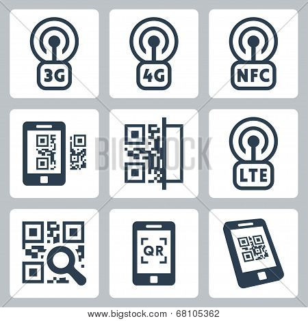 Mobile Network And Qr-code Related Vector Icons Set