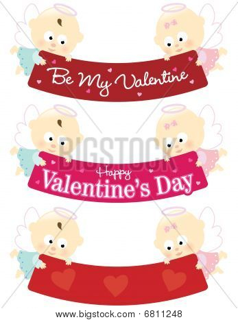Baby andělé držící Valentines bannery izolovaný sada