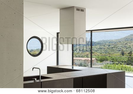 House, interior, modern architecture, kitchen view