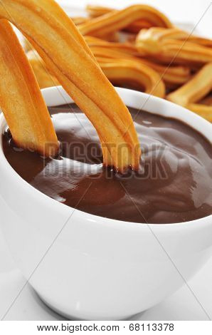 churros con chocolate, a typical Spanish sweet snack