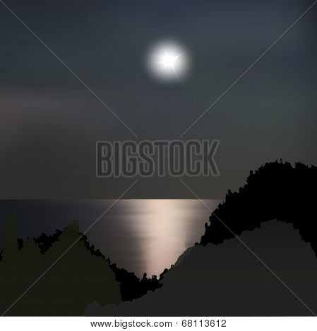 Moon path on the sea at night