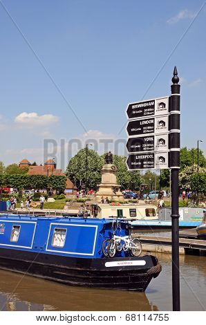 Narrowboat and sign, Stratford-upon-Avon.