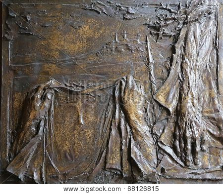 PORT AZZURRO, ELBA, ITALY - MAY 03, 2014: Veil of Veronica, detail on the door of the church of St. James the Greater. Church is located inside the fort of the same name in Porto Azzurro