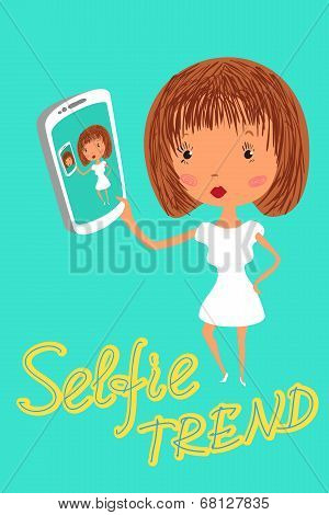 Girl is taking selfie. Handdrawn vector illustration